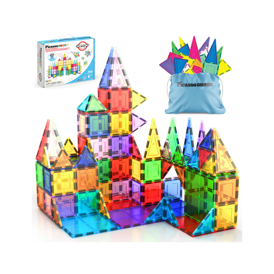 Ensemble de carreaux magnétiques PicassoTiles 100 pièces, carreaux de couleur claire