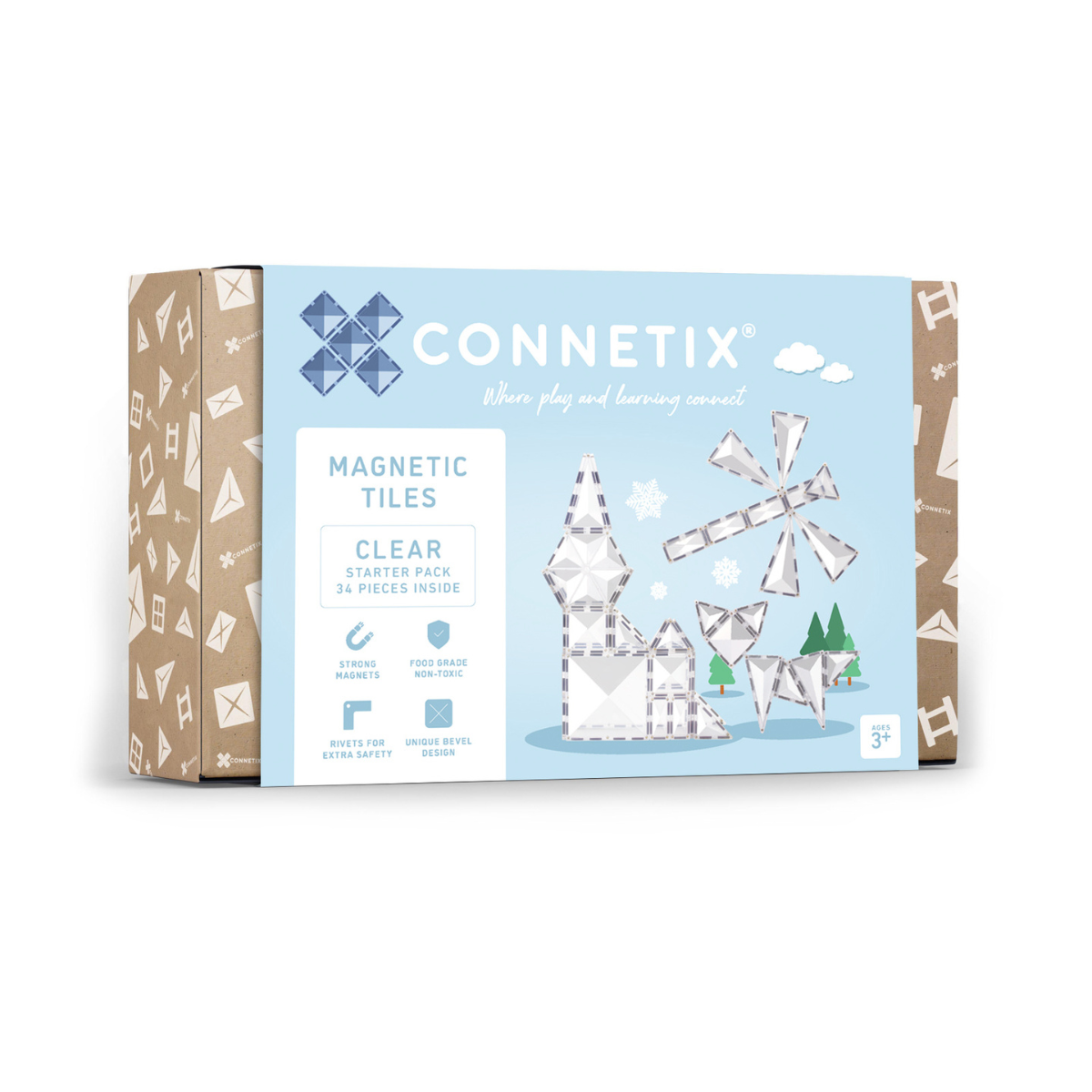 Set di piastrelle magnetiche Connetix Clear Starter Pack 34 pezzi