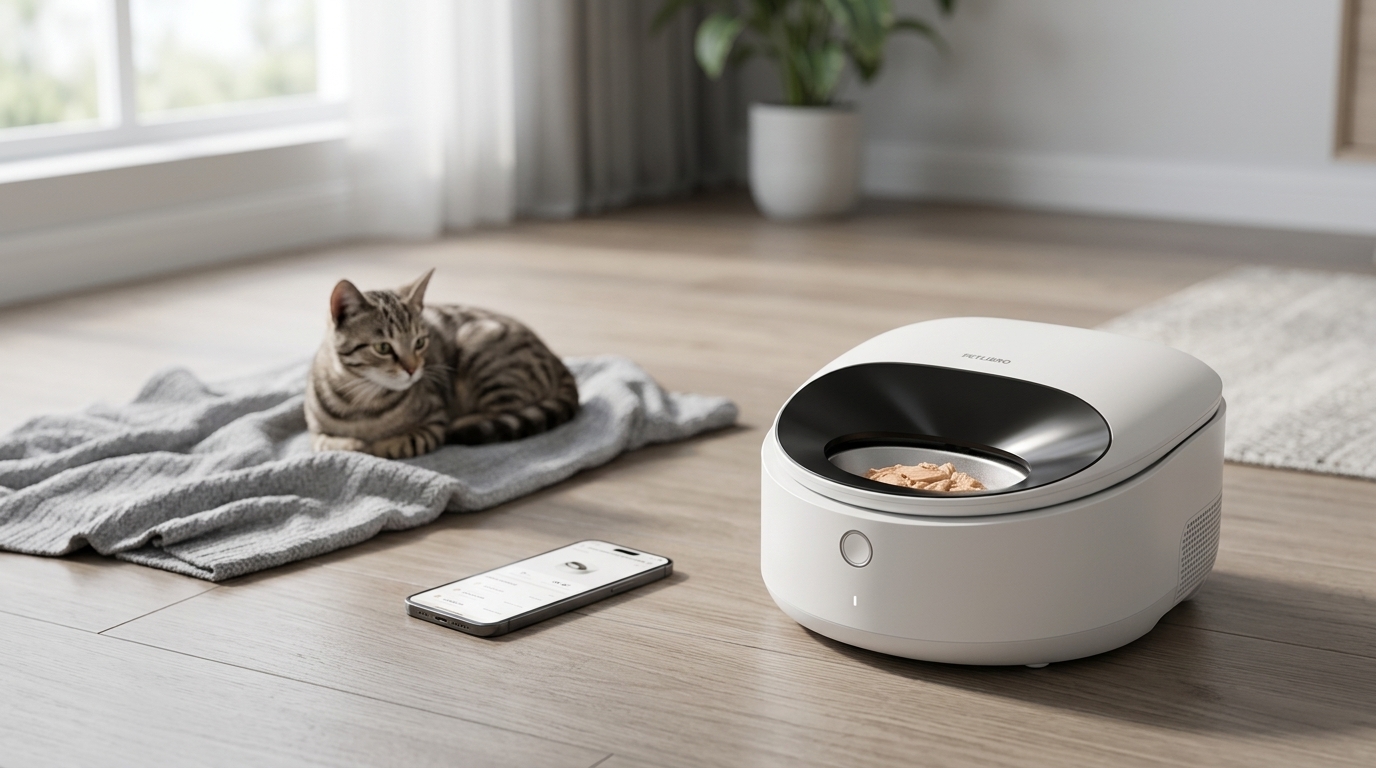 Máy cho ăn tự động thức ăn ẩm tủ lạnh PETLIBRO Polar — minh họa hero gốc