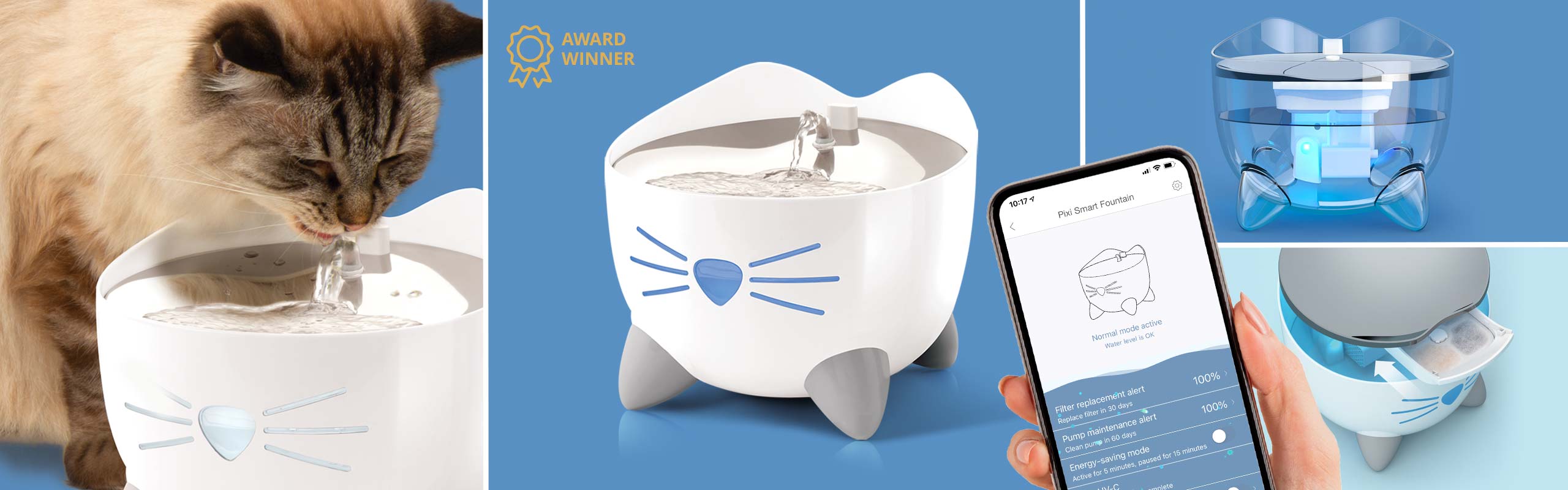 Fontanella per gatti Catit PIXI Smart in acciaio inox con UV-C e app Wi-Fi, foto ufficiale del prodotto
