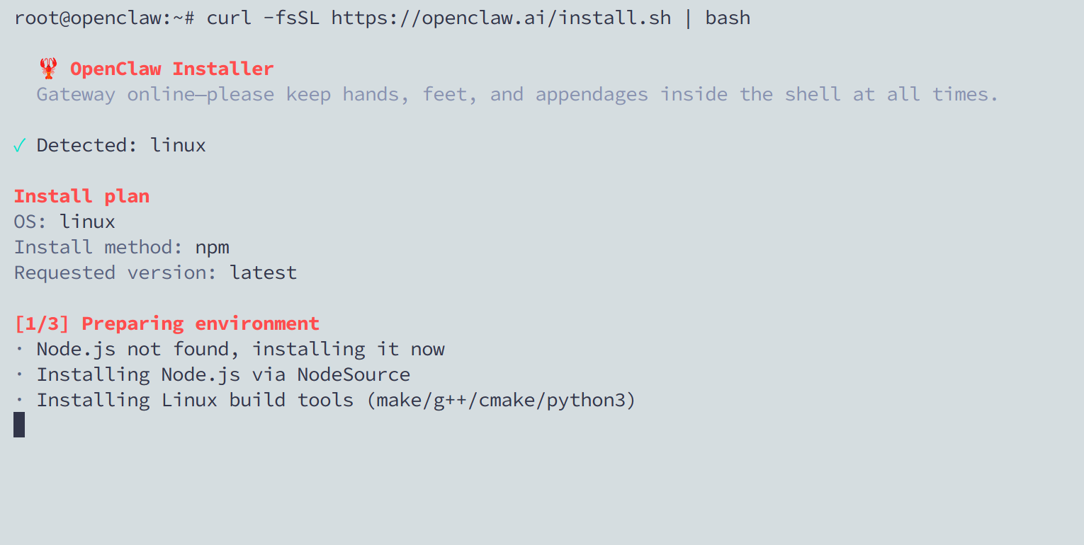 Chạy script cài đặt OpenClaw