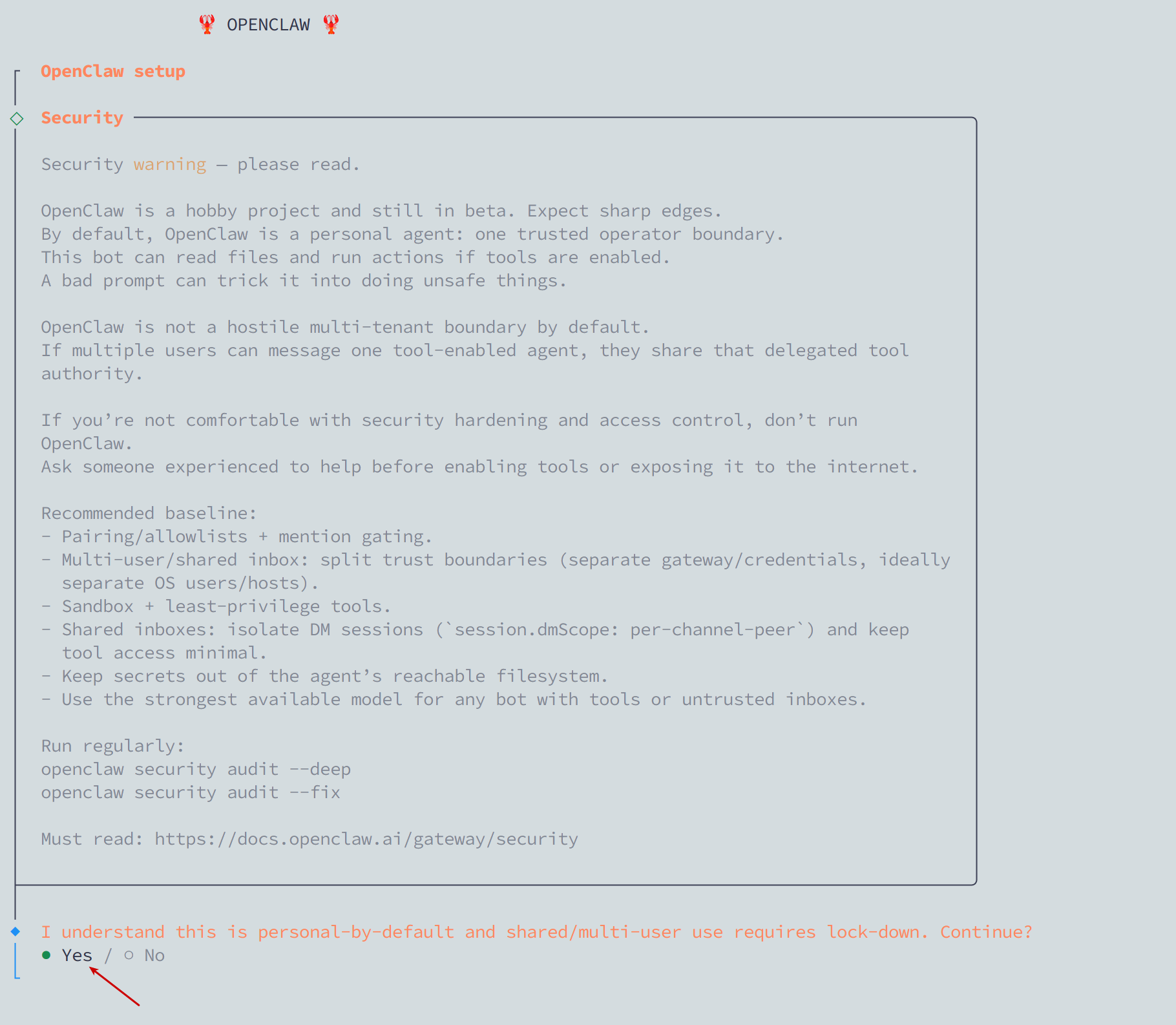 Chọn Yes để bắt đầu cấu hình