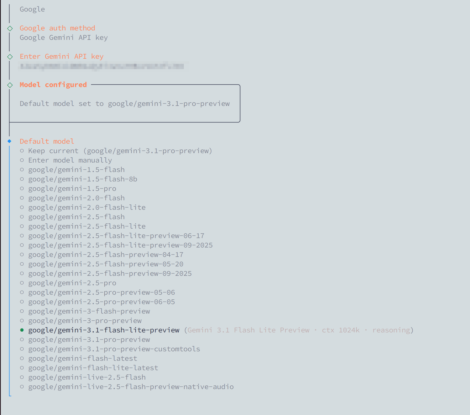 Chọn model Gemini mặc định