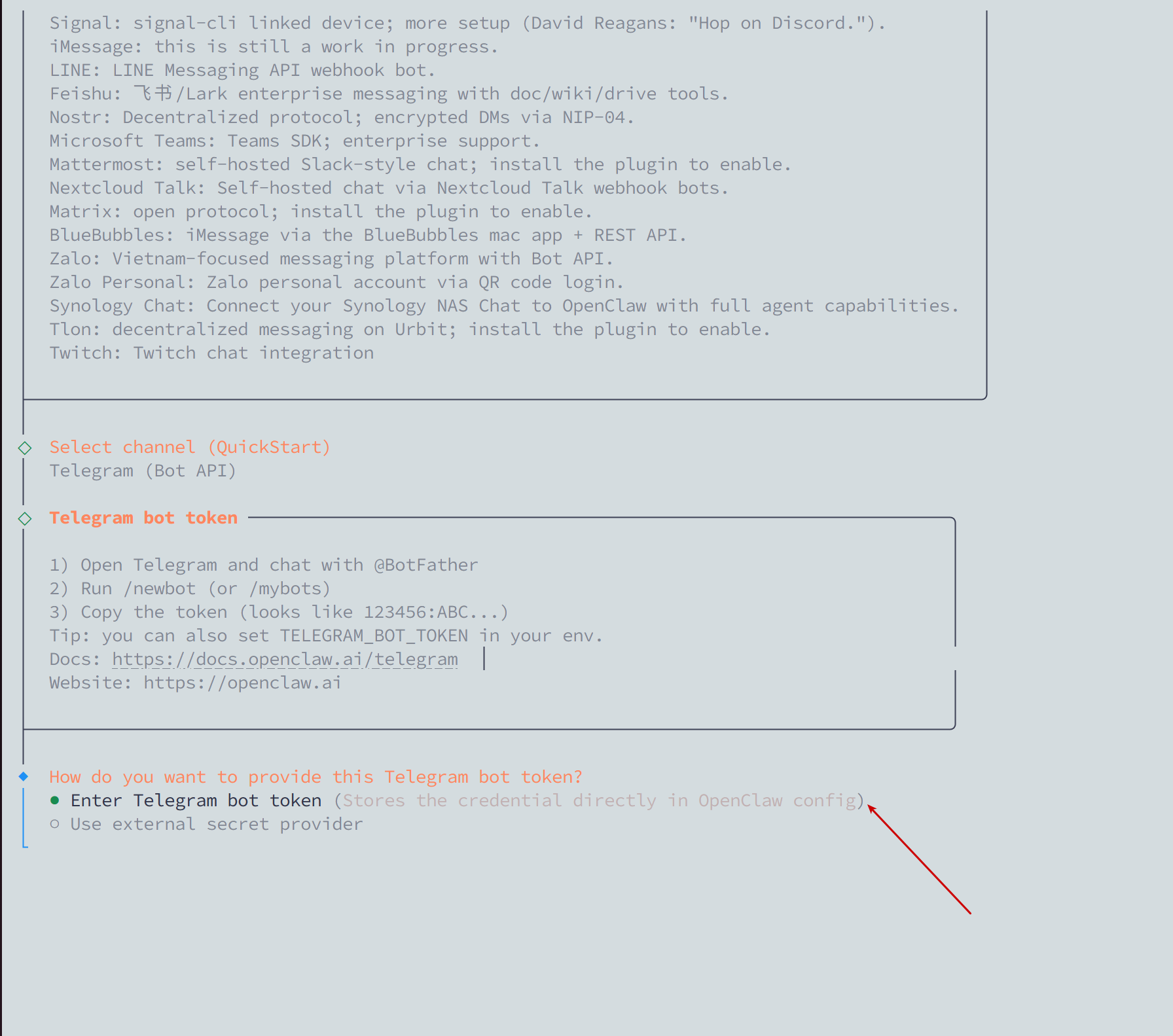 Chọn Telegram Bot API