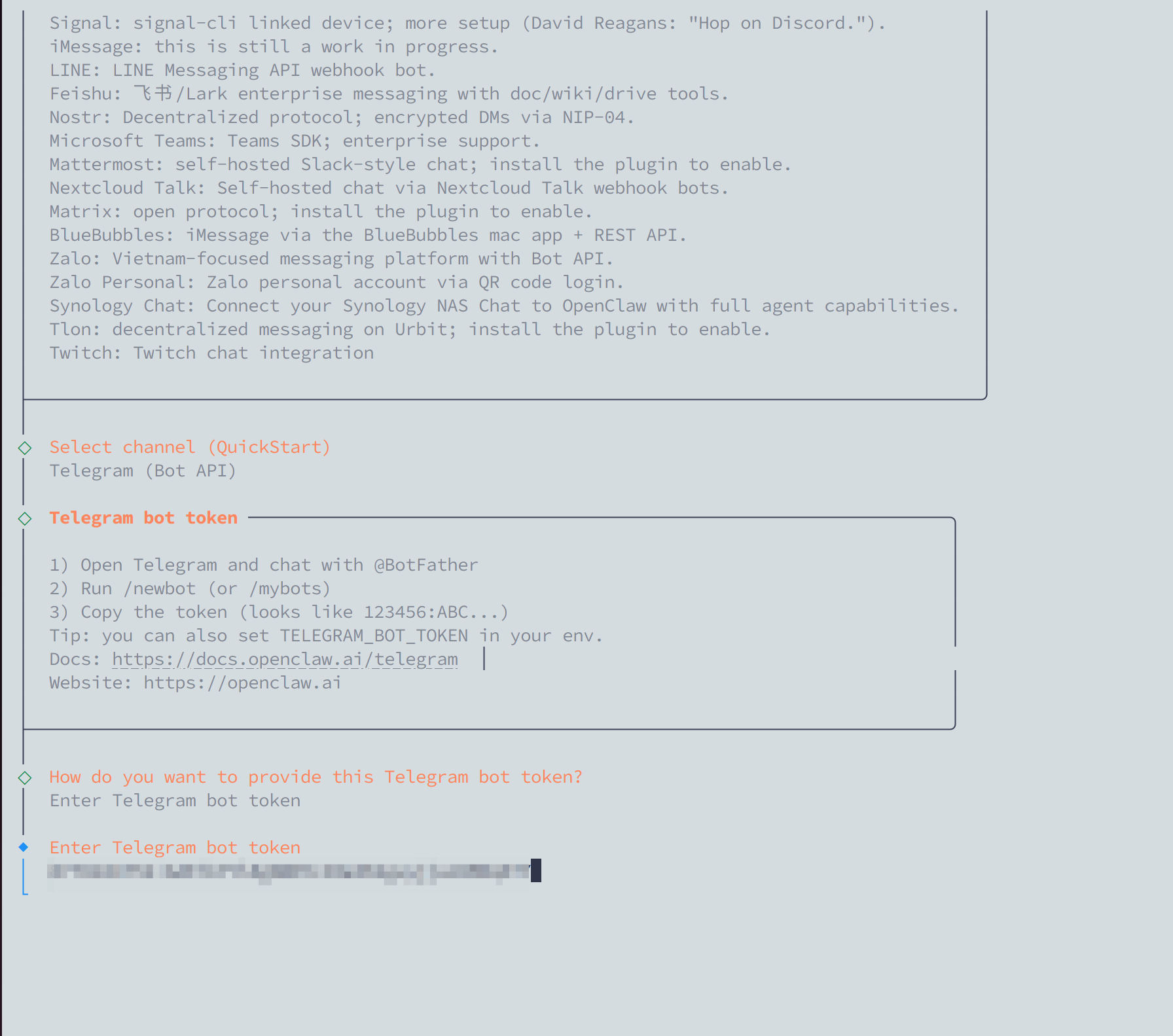 Nhập Telegram Bot Token