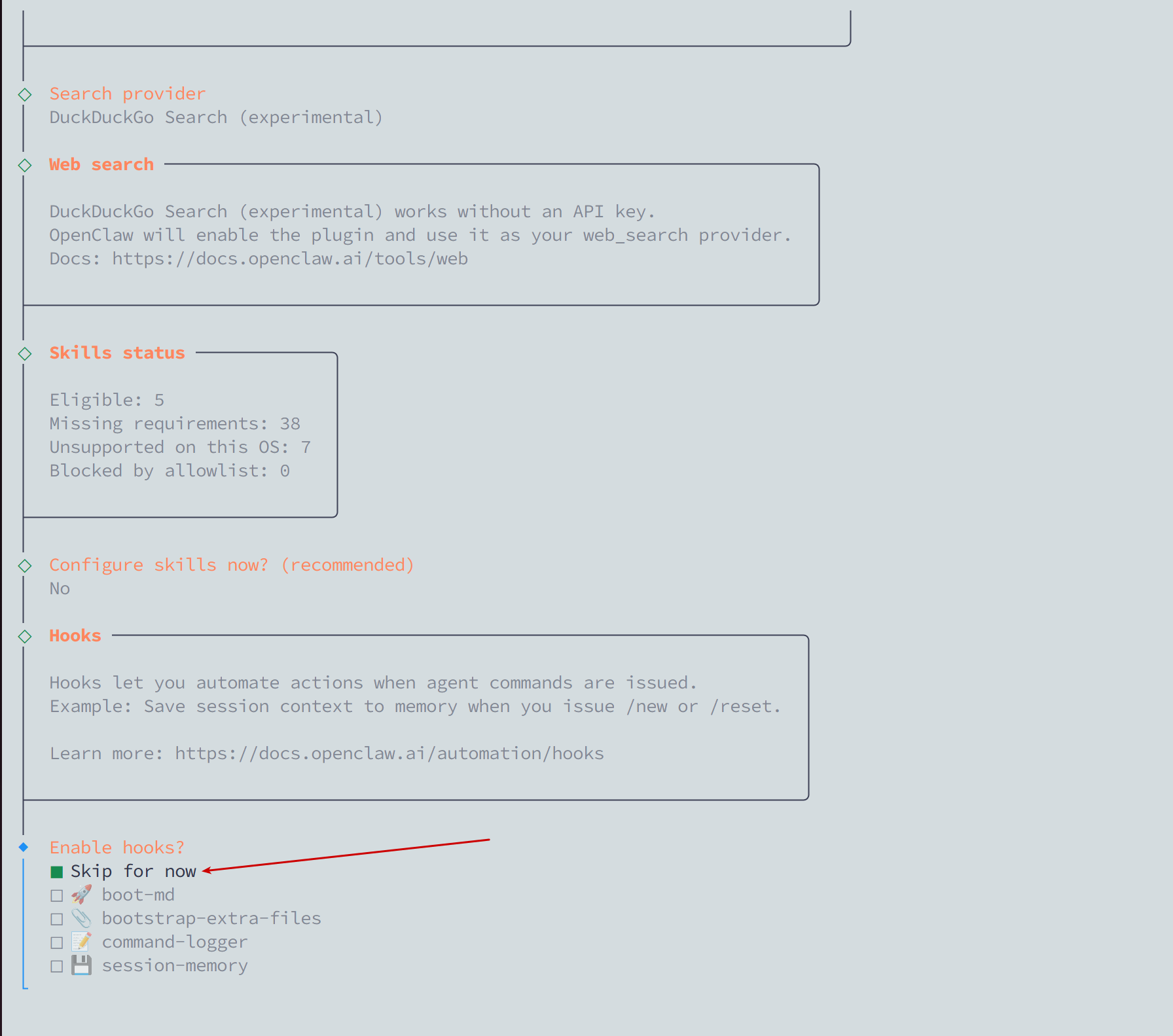 Chọn Skip for now tại Enable hooks