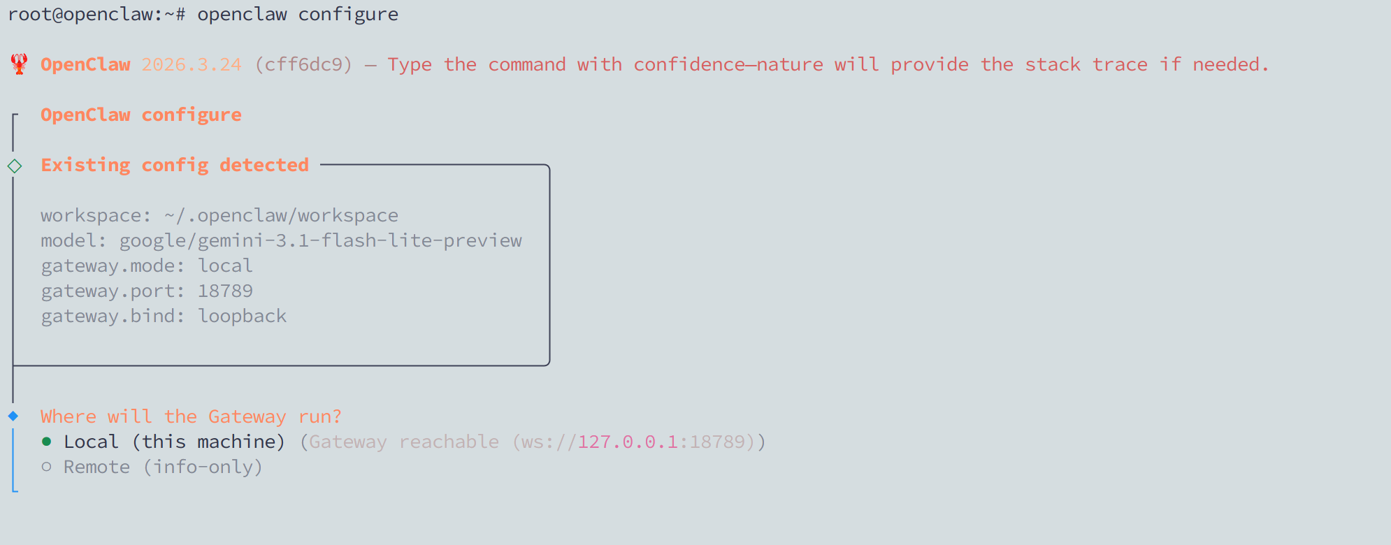 Giao diện openclaw configure