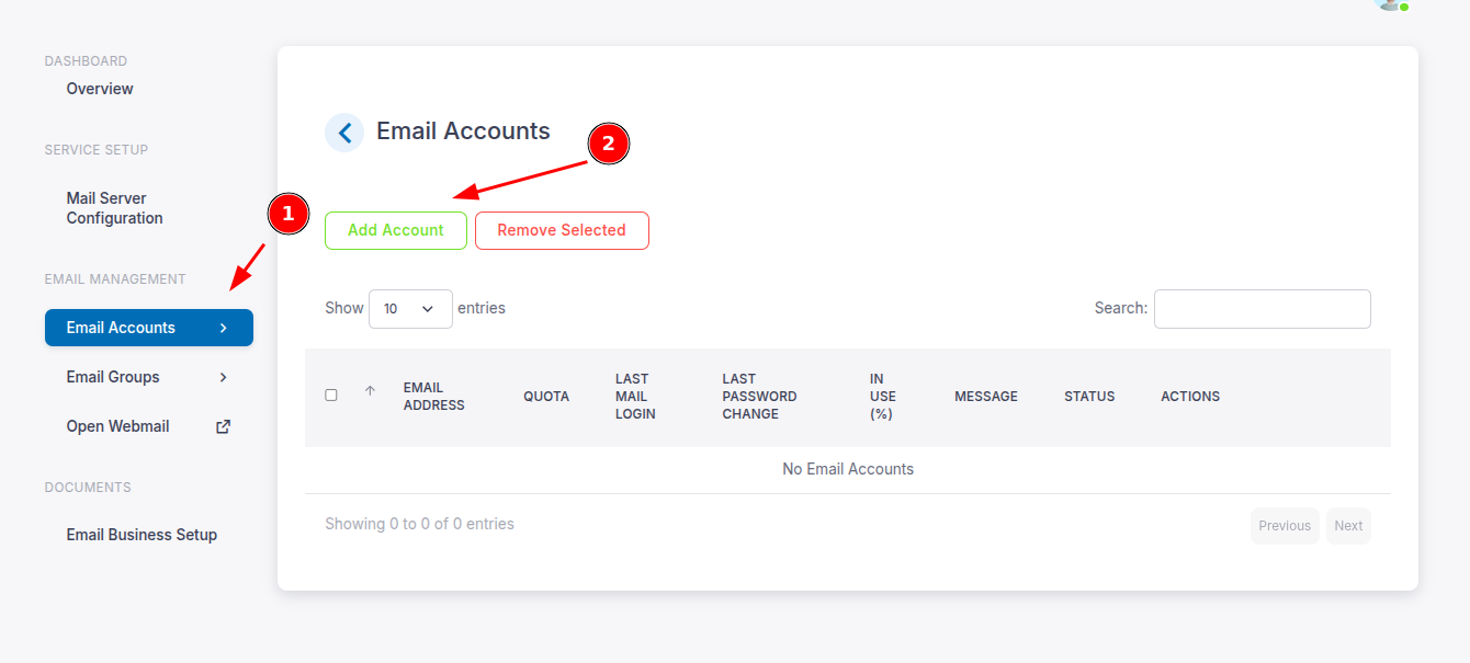 Truy cập trang quản lý Email Accounts và chọn Add Account