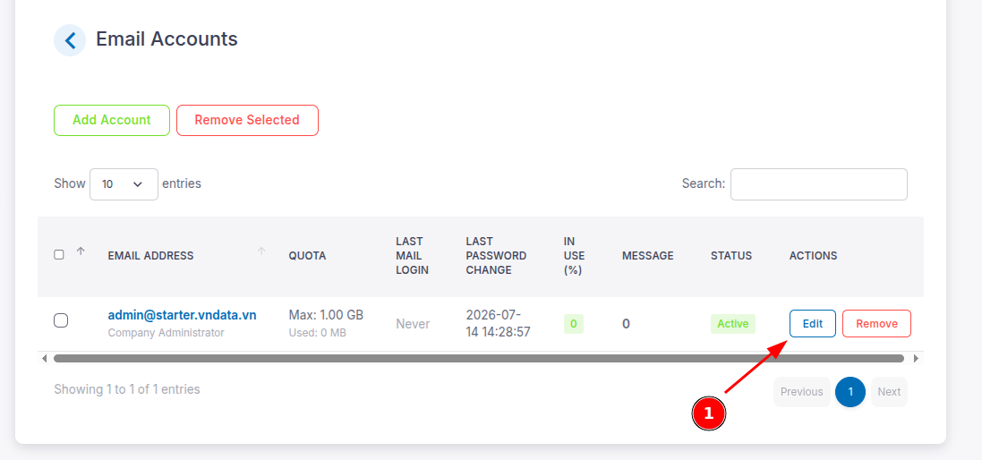 Chọn Edit để chỉnh sửa tài khoản email