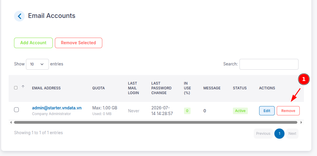 Chọn Remove để xóa tài khoản email