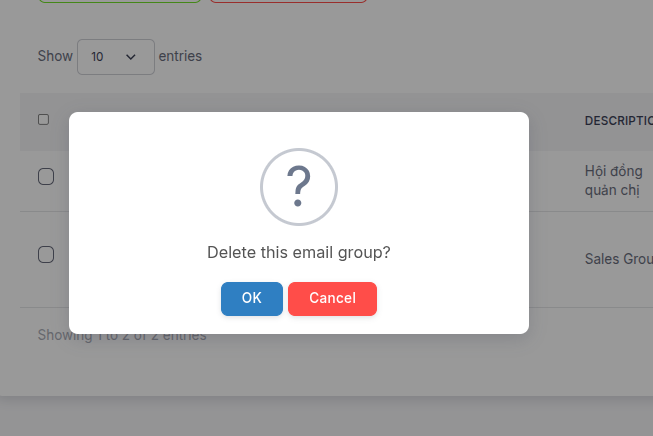 Xác nhận xóa nhóm email