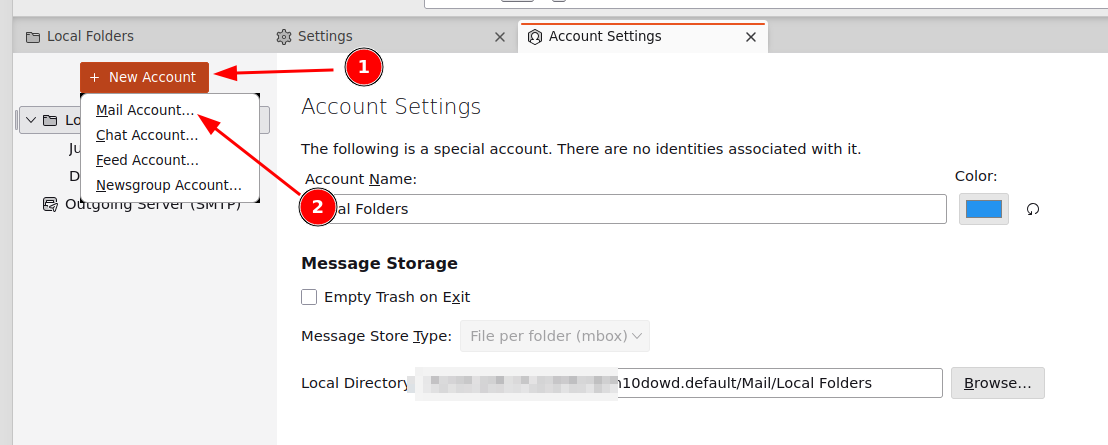 Chọn New Account và Mail Account