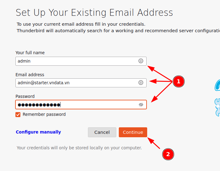 Nhập tên hiển thị, địa chỉ email và mật khẩu