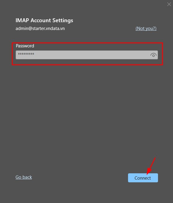 Nhập mật khẩu Email Business và chọn Connect