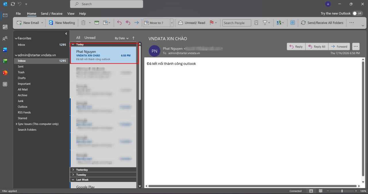 Tài khoản Email Business đã được thêm thành công vào Outlook