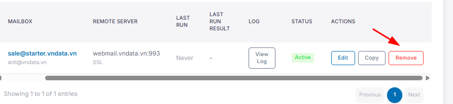 Chọn Remove để xóa Sync Job