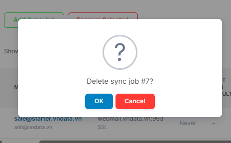 Xác nhận xóa Sync Job