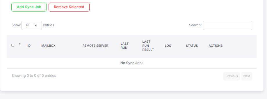 Danh sách Sync Jobs sau khi xóa