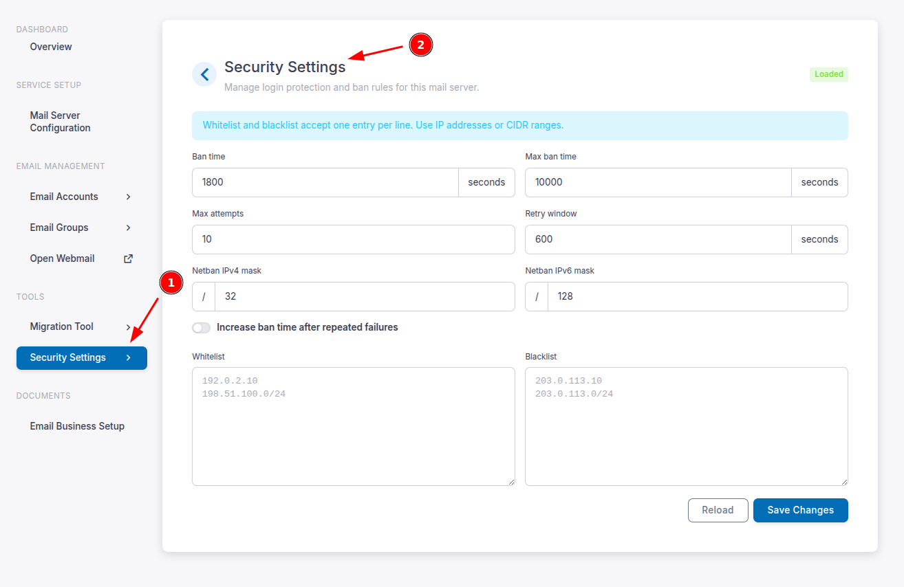 Truy cập Security Settings