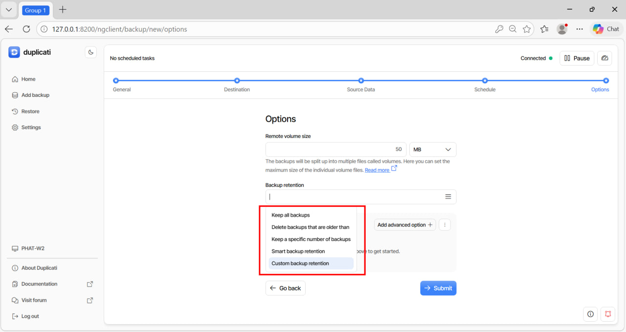 Cấu hình Retention