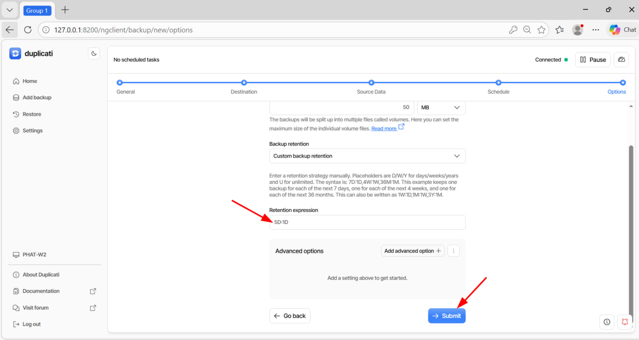 Nhập cú pháp retention tùy chỉnh