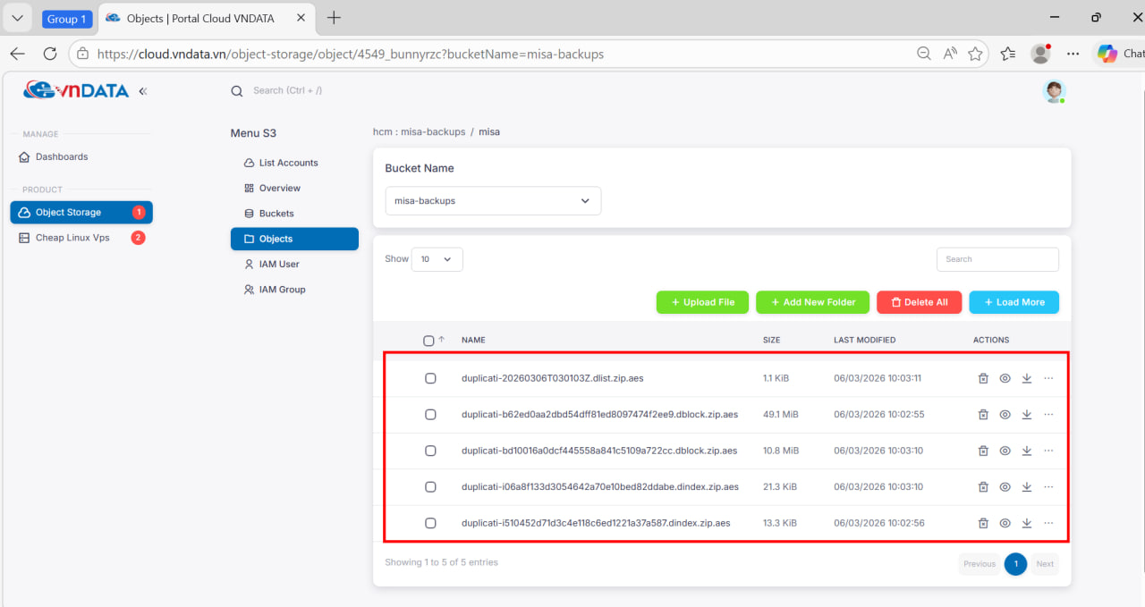 Kiểm tra dữ liệu trên S3 Storage