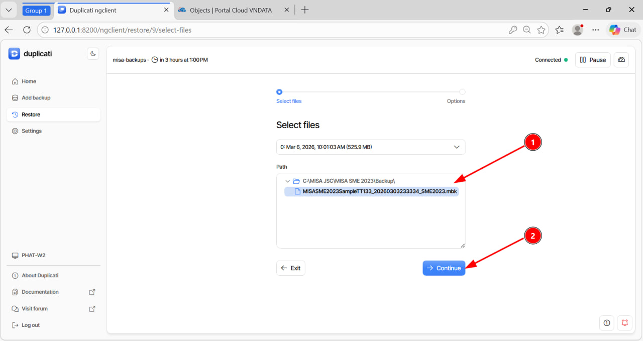 Chọn file cần khôi phục
