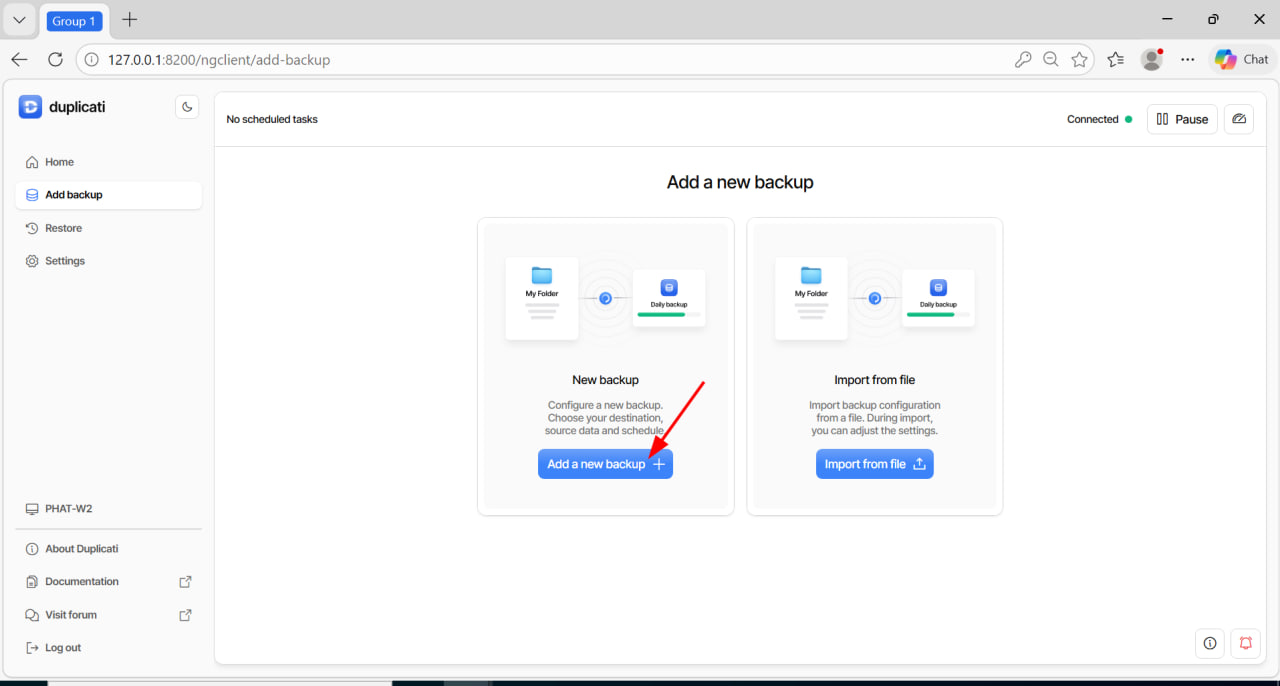 Chọn Add new backup