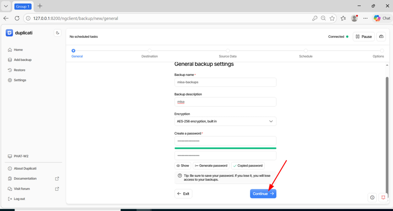 Đặt tên job và mật khẩu