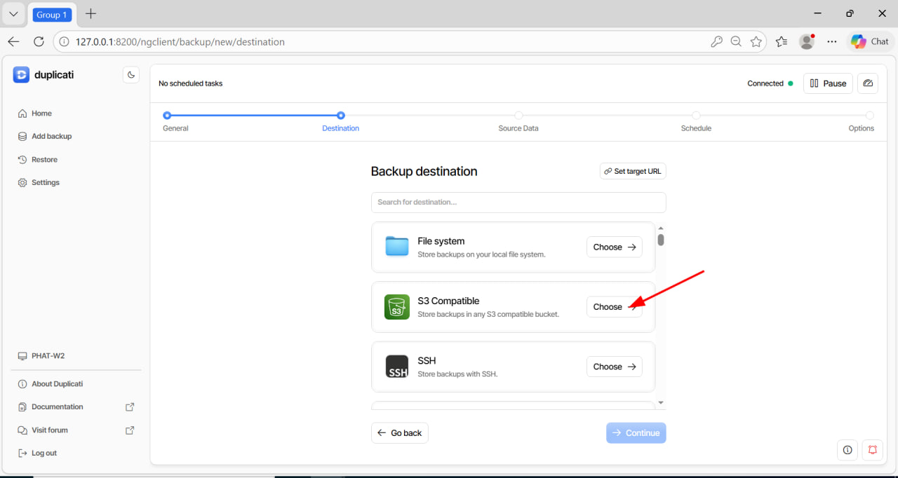 Chọn S3 Compatible