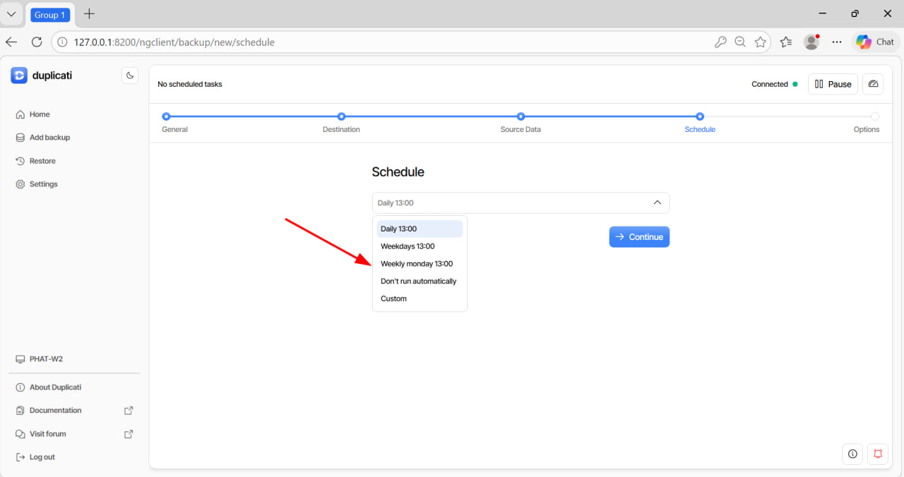 Cài đặt lịch backup