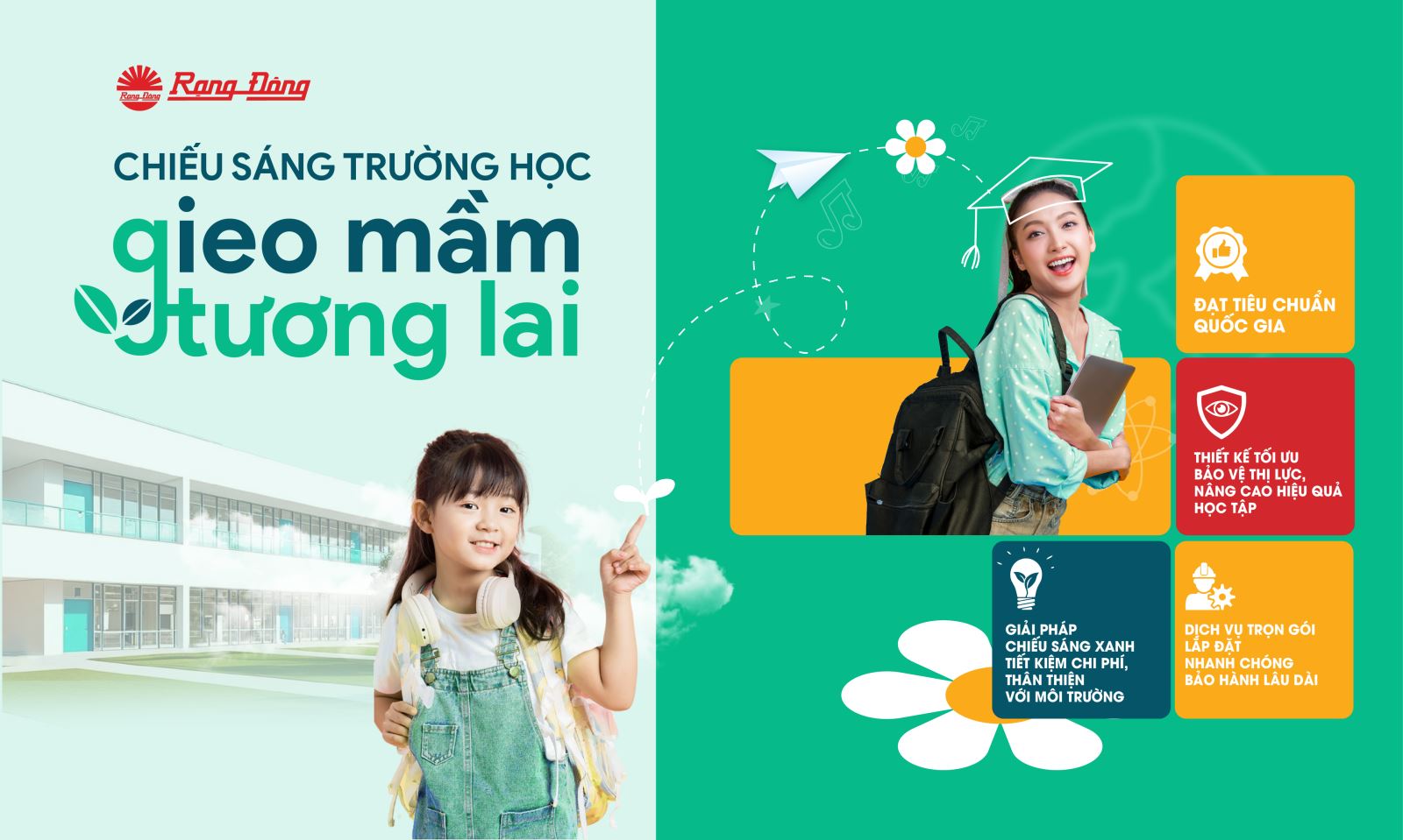 Rạng Đông cung cấp giải pháp chiếu sáng đồng bộ, đạt chuẩn, tối ưu chi phí cho trường học