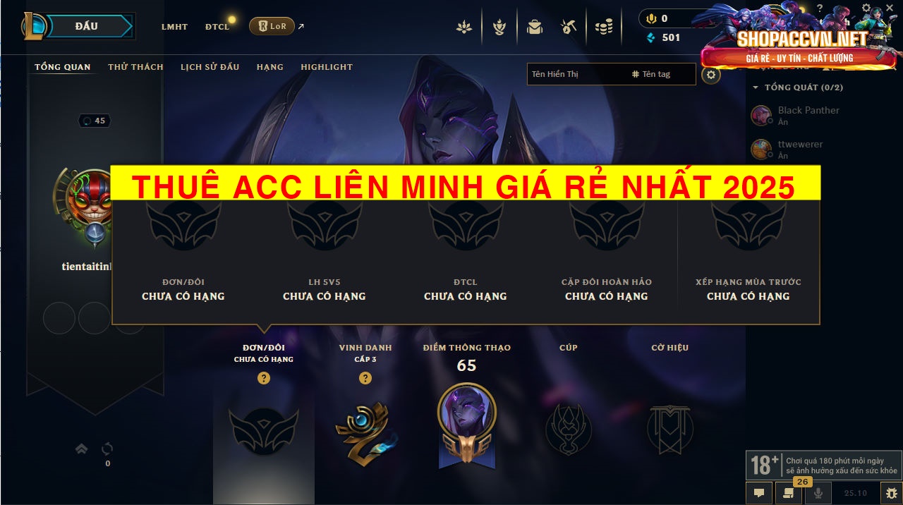 Thuê Acc Liên Minh Giá Rẻ – Rank Cao, Full Skin tại Shopaccvn.net