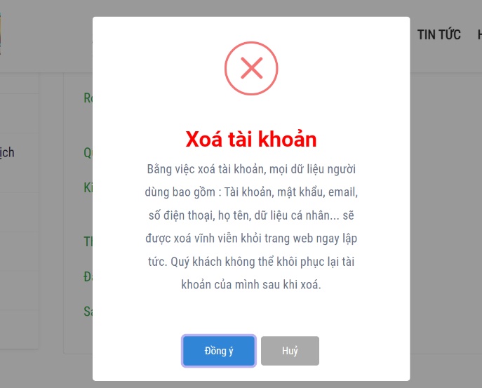 Xoá Dữ Liệu Người Dùng Tại Shopacctocchien.com