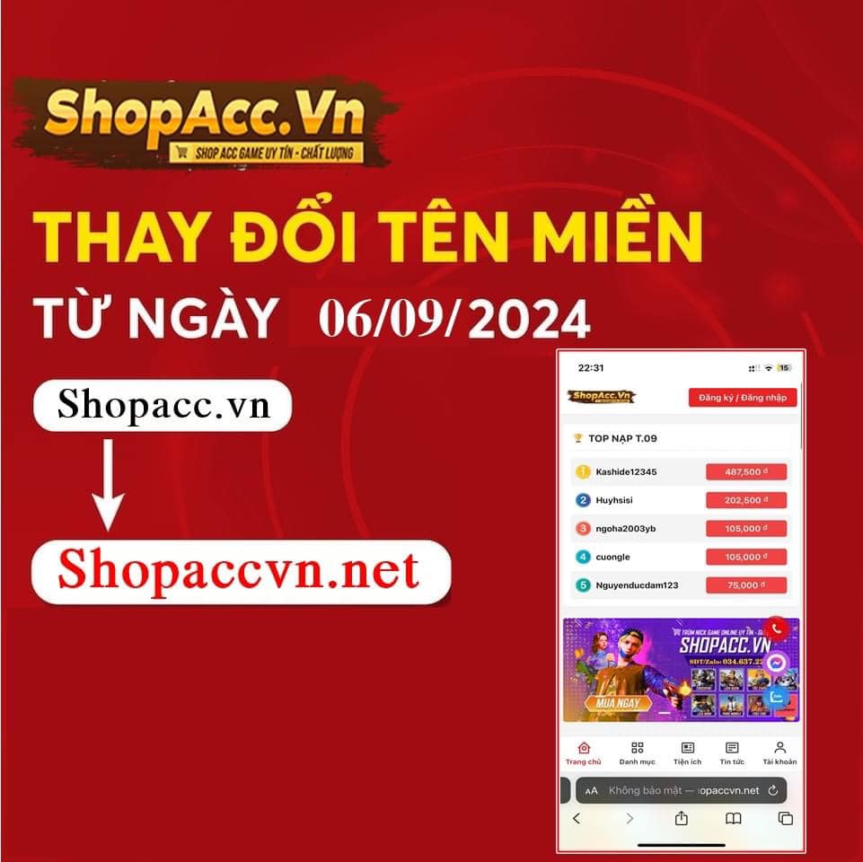 THAY ĐỔI TÊN MIỀN TỪ SHOPACC.VN THÀNH SHOPACCVN.NET