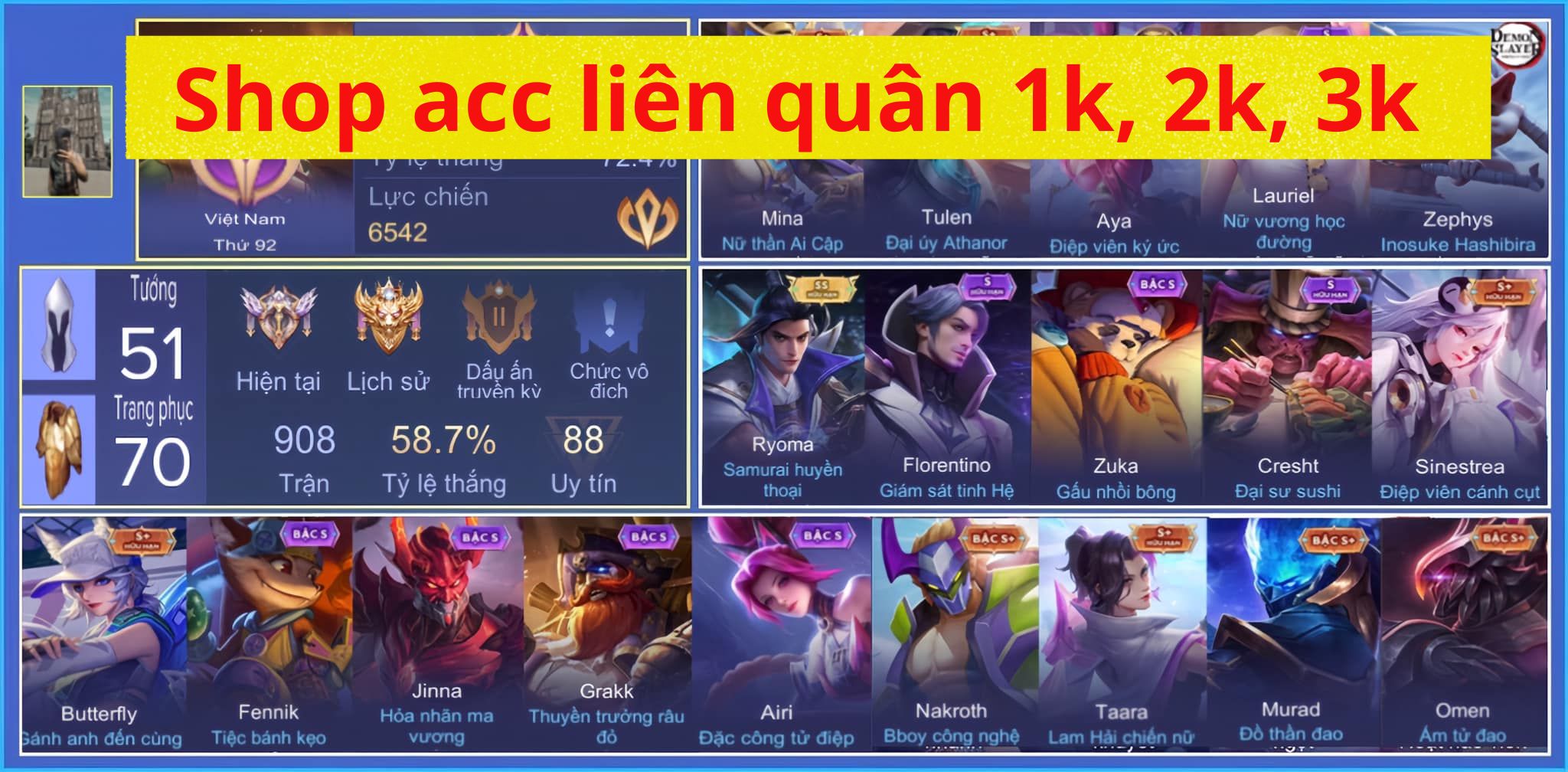 Acc liên quân 1k, 2k, 3k