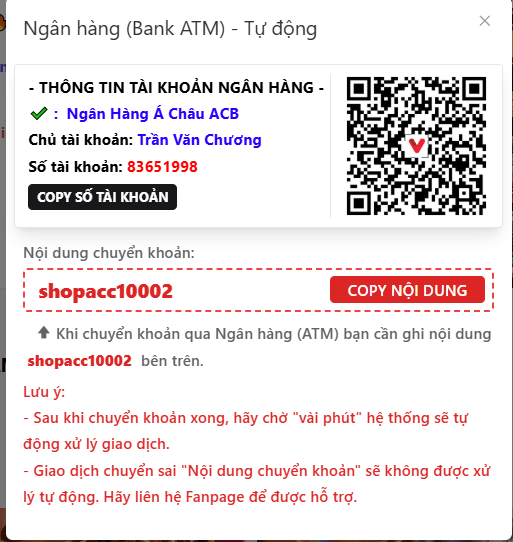 hướng dẫn nạp tiền vào shopaccvn.net