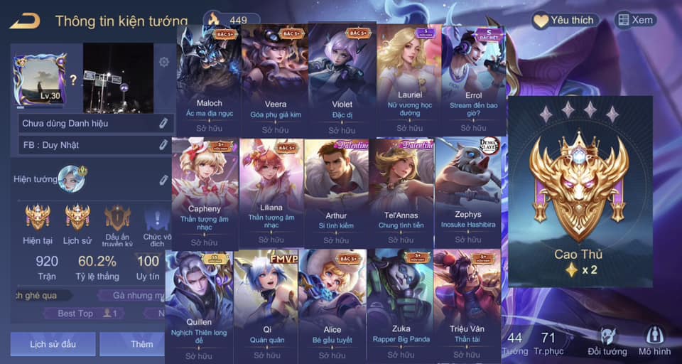 Nick liên quân 600 skin, 500 skin giá rẻ chất lượng