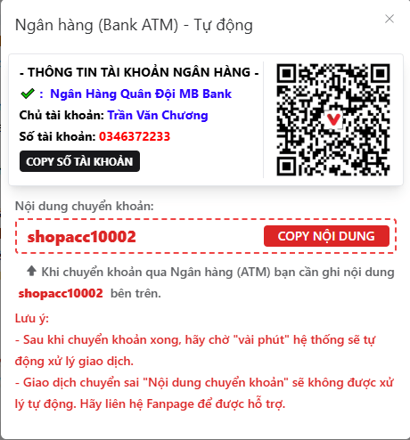 hướng dẫn nạp tiền vào shopaccvn.net