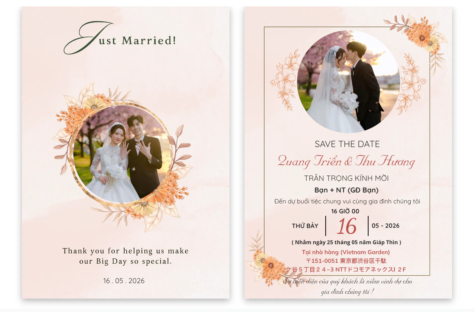 Thiệp mời cưới Save the date tone màu cam 2M-05