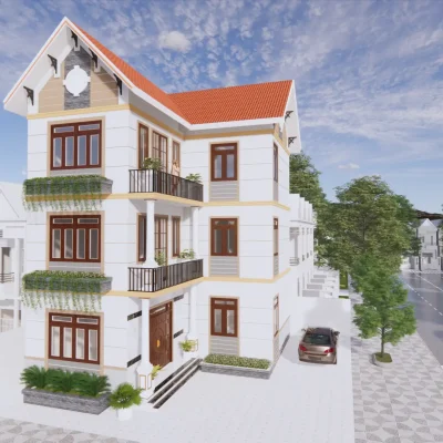 Nhà vườn mái Thái 3 tầng 4 phòng ngủ kích thước 9x12m | BG291