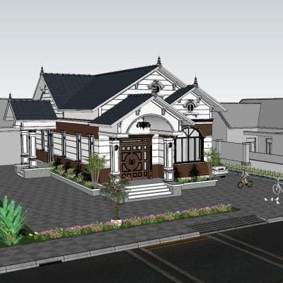 Nhà vườn mái Thái 4 phòng ngủ kích thước 8x27m | BG335