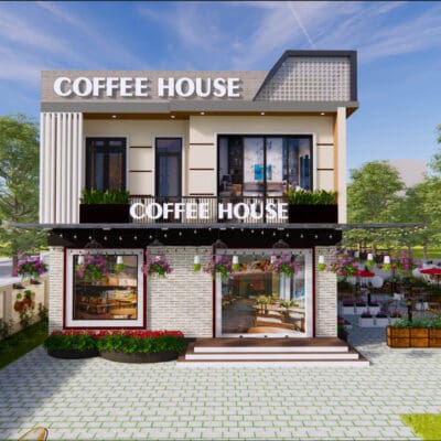 Nhà phố 2 tầng hiện đại 2 phòng ngủ kết hợp quán Cafe | BG377