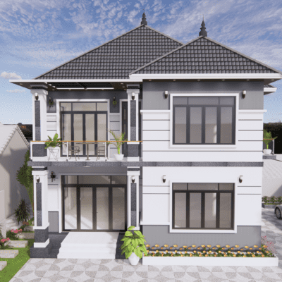 Nhà vườn mái Nhật 2 tầng 3 phòng ngủ 9x11,5m | BG288