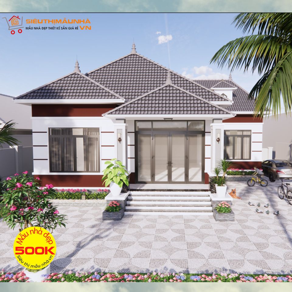 Nhà cấp 4 mái Nhật 3 phòng ngủ hiện đại mặt tiền 13m | BG286