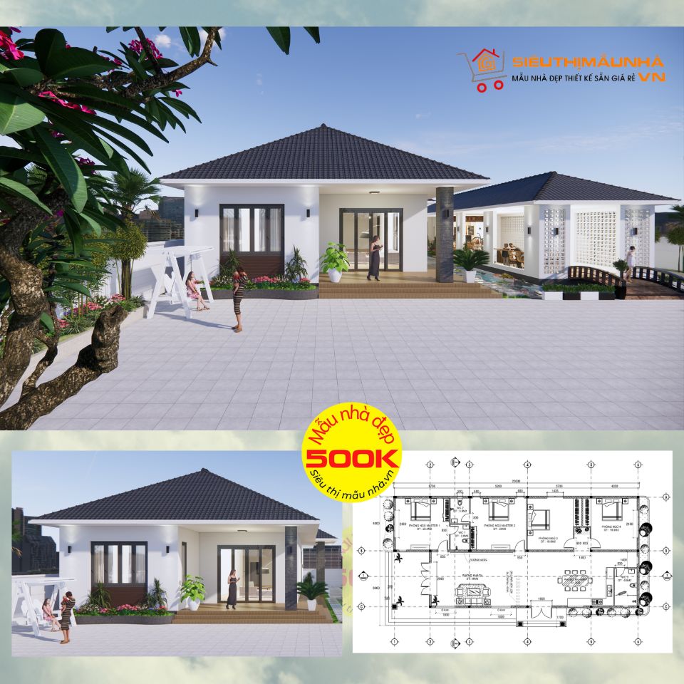 Nhà cấp 4 mái Nhật 4 phòng ngủ 10x22m | BG340