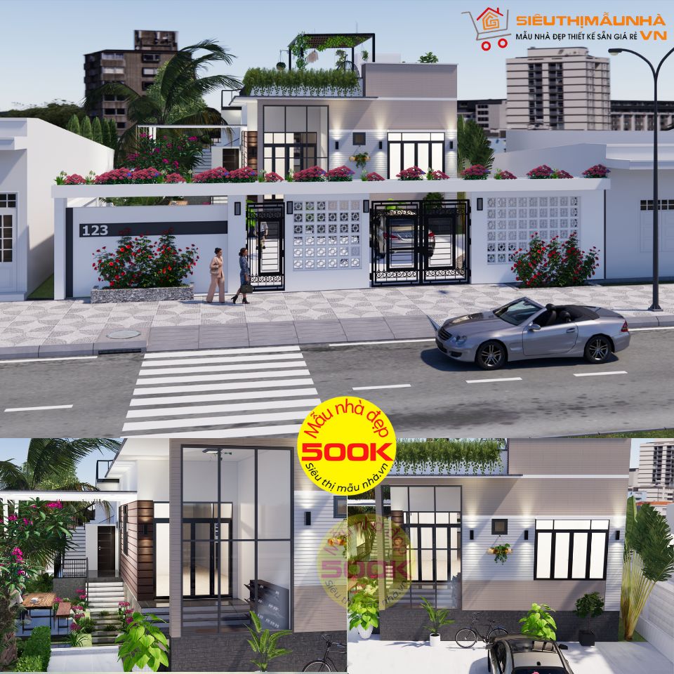 Nhà cấp 4 mái bằng 1 tầng 3 phòng ngủ 8x13.6m | BG347