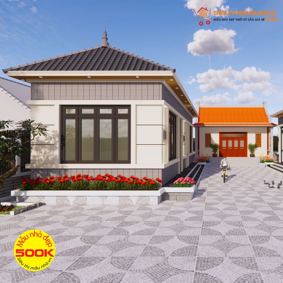 Mẫu Tổ hợp nhà cấp 4 mái Nhật gồm nhà ở + phòng thờ + nhà khách | BG359