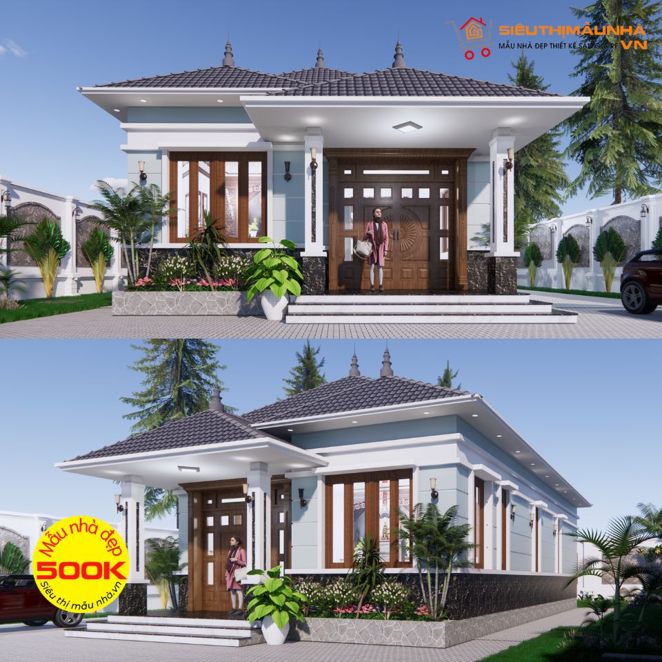 Nhà vườn mái Nhật hiện đại 3 phòng ngủ đẹp kích thước 8x14,5m | BG386