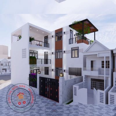 Nhà phố hiện đại 3 tầng chữ L 5 phòng ngủ 9,5x13,5m | Mã số LG479